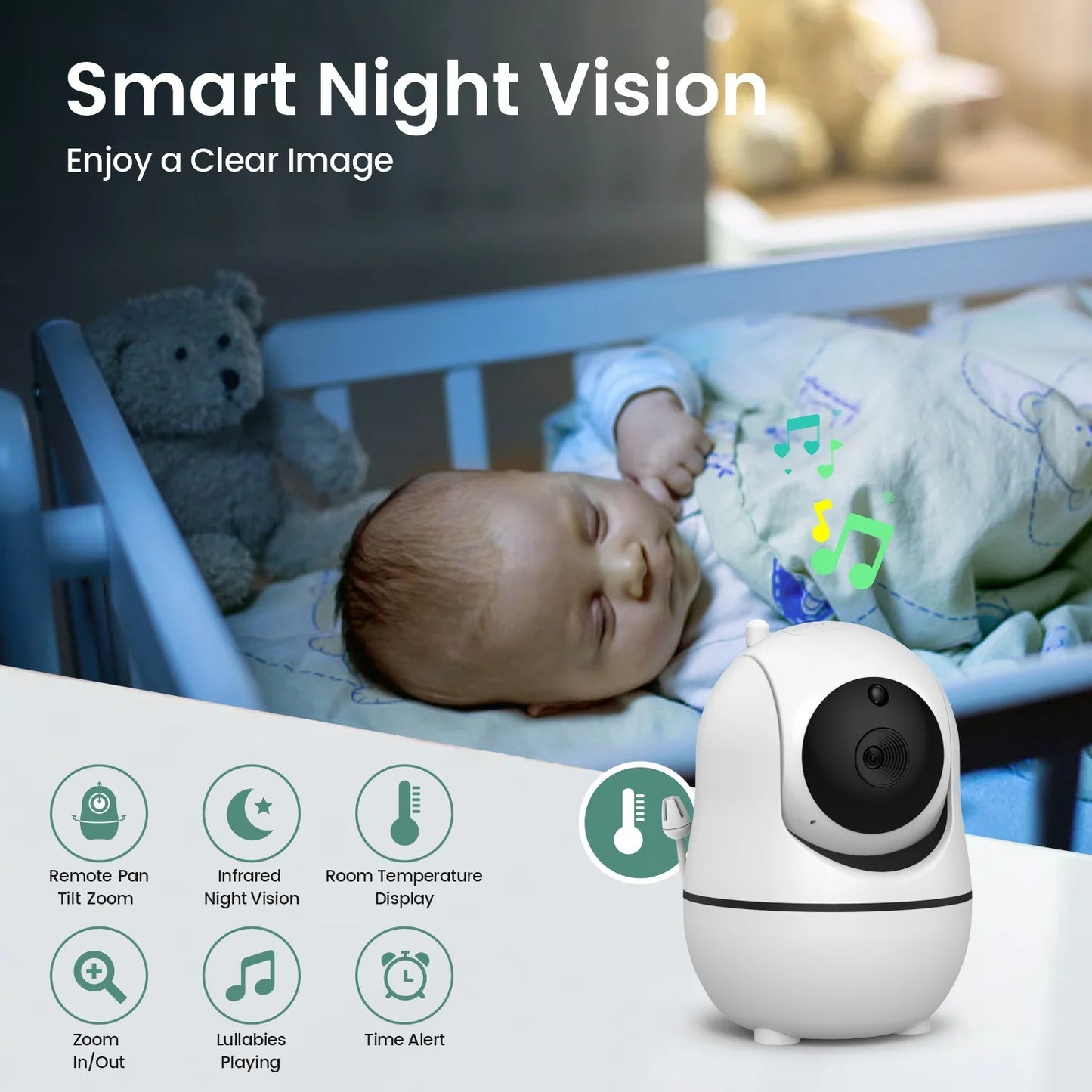 7 Inch HD Baby Monitor with 2 Cameras Split Screen