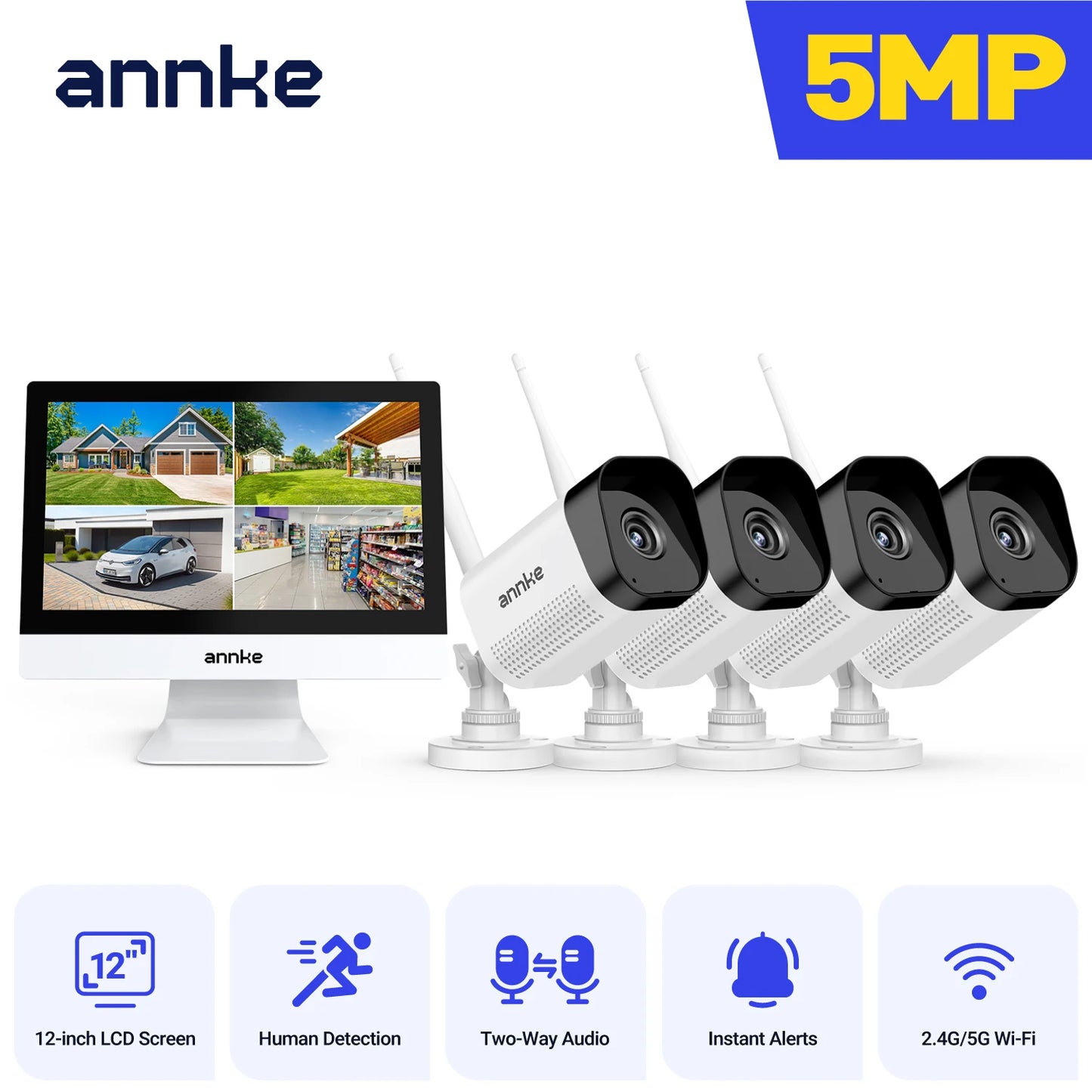 Smart Wireless Home Security Cameras with LCD Monitor
