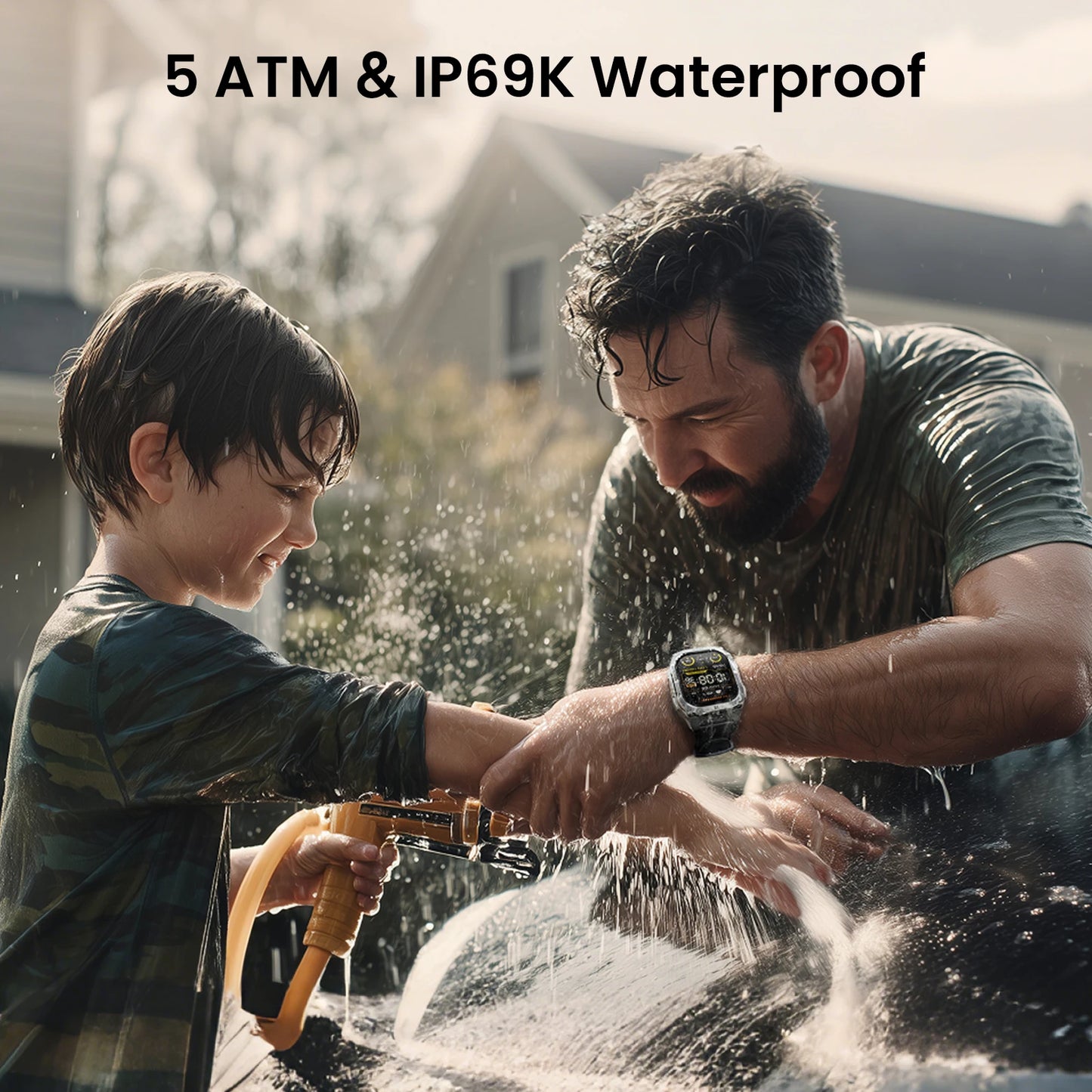 Rugged Smartwatch Black GPS Flashlight 50M Waterproof