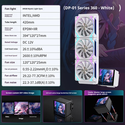 360mm White RGB CPU Cooler with 4" Smart Screen
