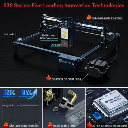 20W Laser Engraver Cutter 410x400mm Automatic Air Assist