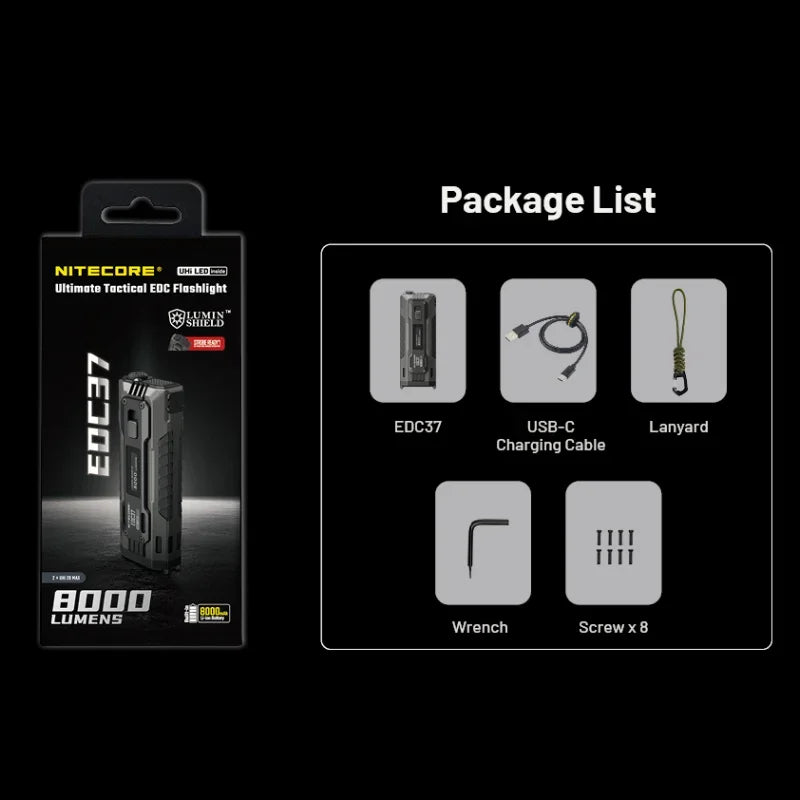 Rechargeable 8000 Lumen EDC Flashlight for Outdoor and Emergency Use