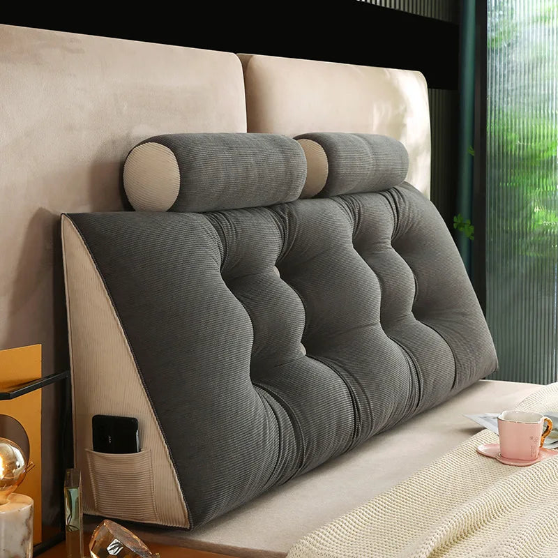 Grey Corduroy Wedge Pillow for Reading and Relaxing