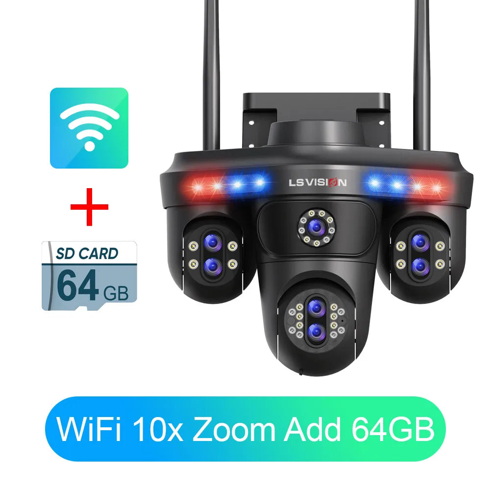 4 Screen WiFi Security Camera 10X Zoom 64G Storage