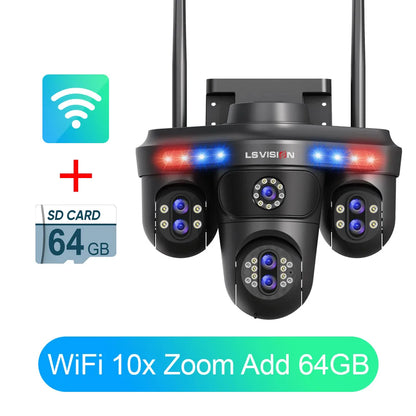 4 Screen WiFi Security Camera 10X Zoom 64G Storage