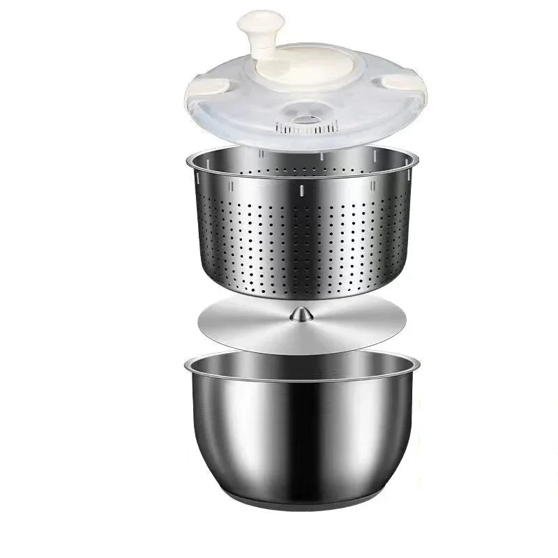 Stainless Steel Salad Spinner and Vegetable Washer with Drain