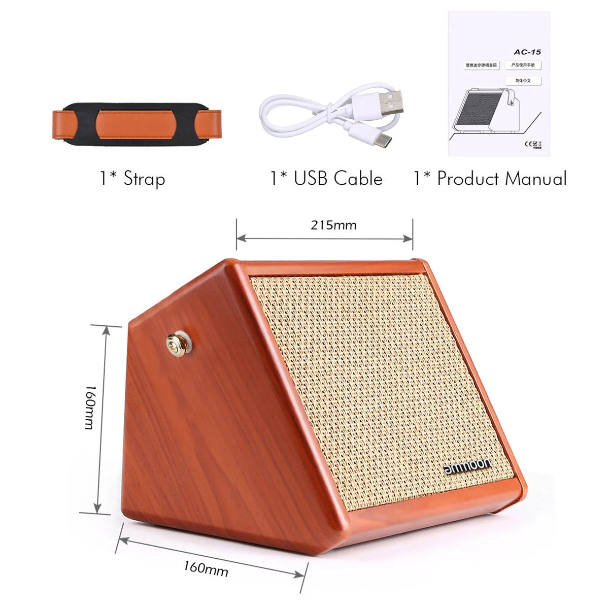 Rechargeable Guitar Amp Speaker with Bass Treble Reverb Control