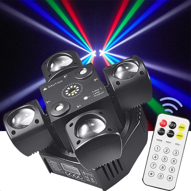 4-Arm LED Disco Light with Laser & Strobe Effects