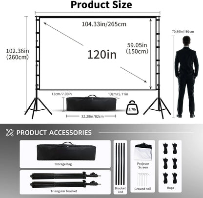 120" Double-Sided Projector Screen for Indoor & Outdoor