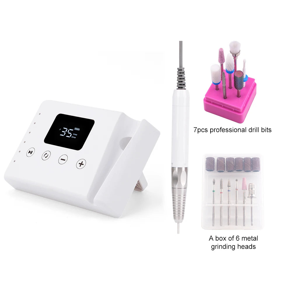 Brushless 35000RPM Nail Polisher with Bit Set White