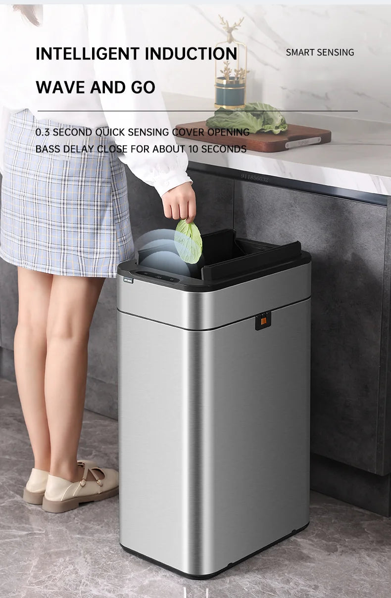 Silver 15L Automatic Touchless Rubbish Bin for Kitchen