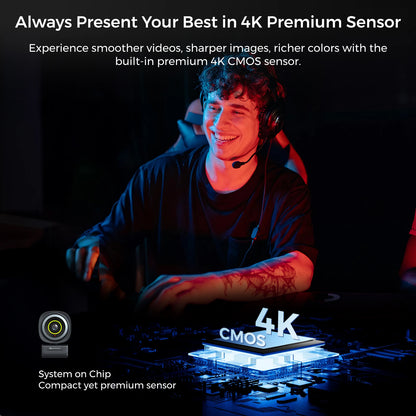 4K HDR Webcam with AI Framing and Noise Cancelling Mic