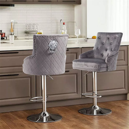 Luxury Velvet Swivel Bar Stool with Lion Knocker
