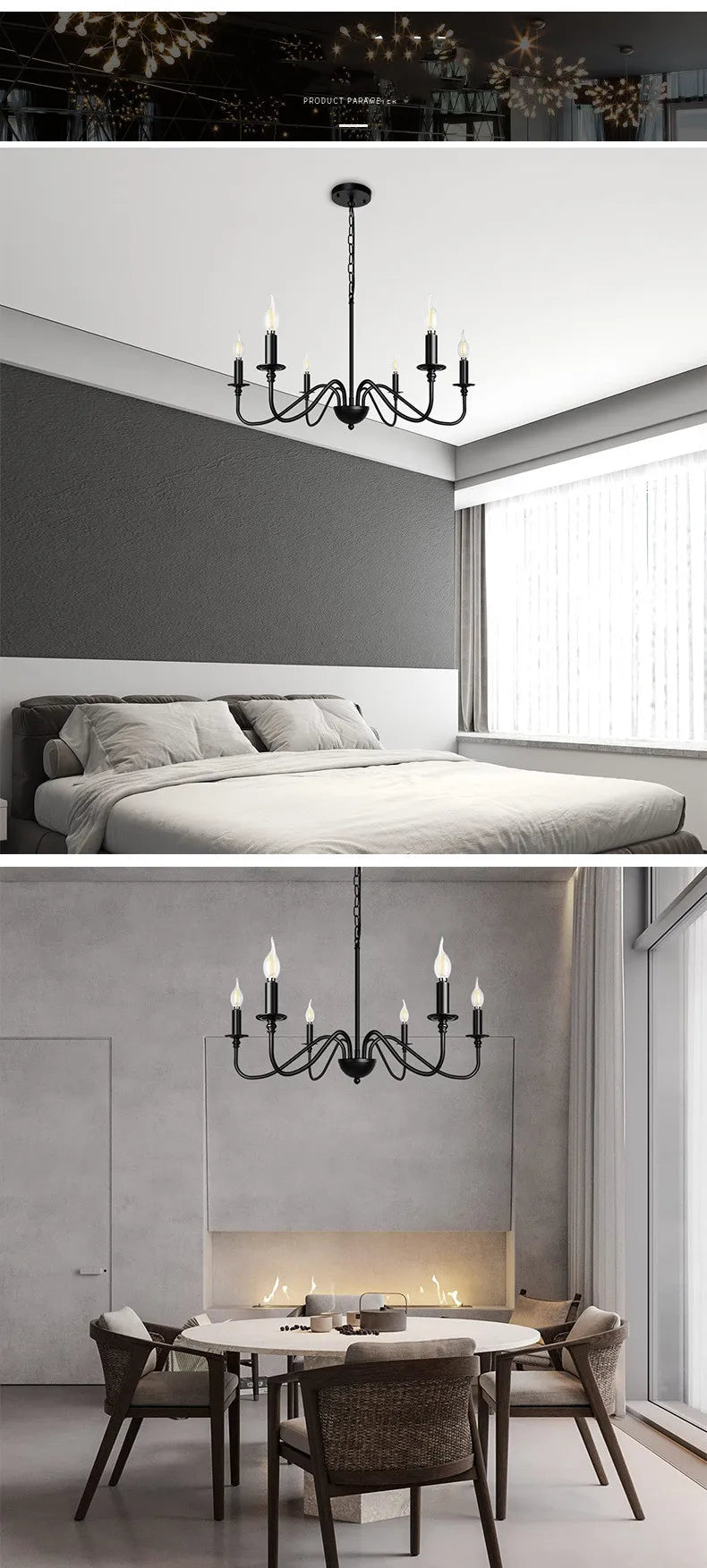 Industrial Style 6 Lamp Black Chandelier for Living Room