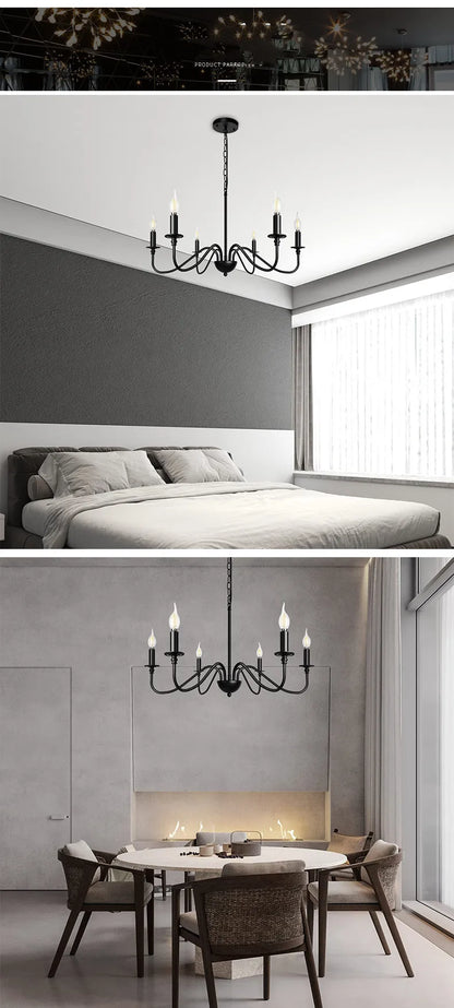 Industrial Style 6 Lamp Black Chandelier for Living Room