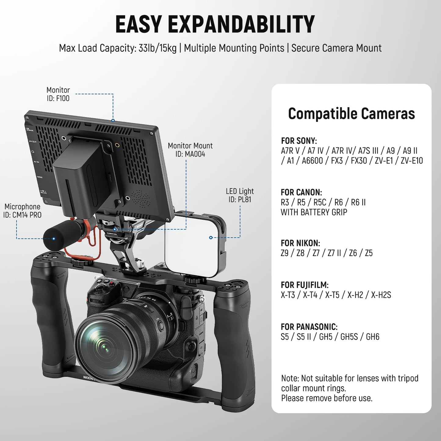 Camera Cage Video Rig with Top Handle Arca Base