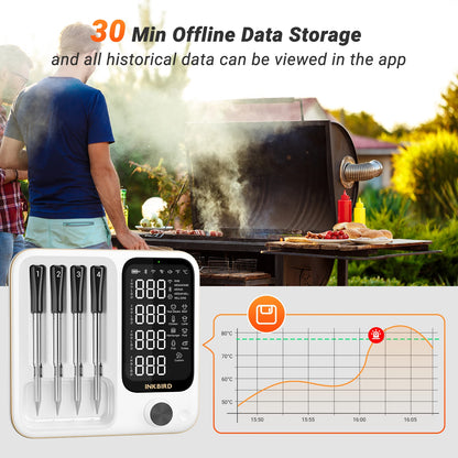 Smart WiFi Bluetooth BBQ Thermometer with 4 Wireless Probes
