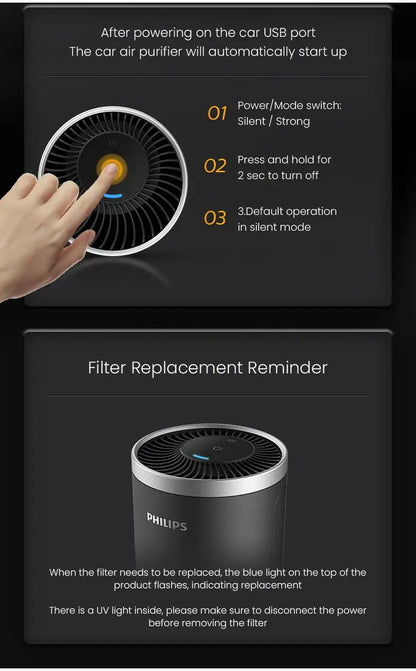 Philips Gopure USB Car Air Purifier Nano Filter with UVC