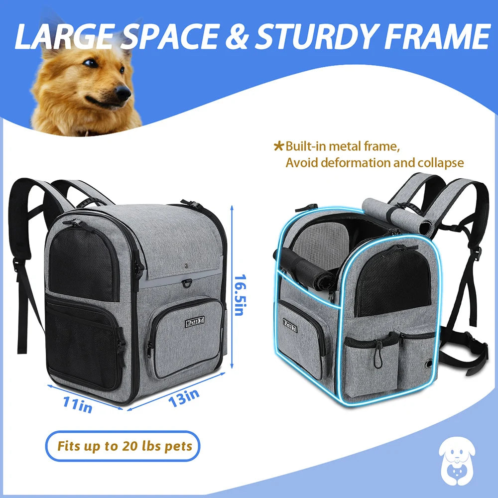 Travel Pet Backpack Breathable Carrier with Sturdy Frame Grey