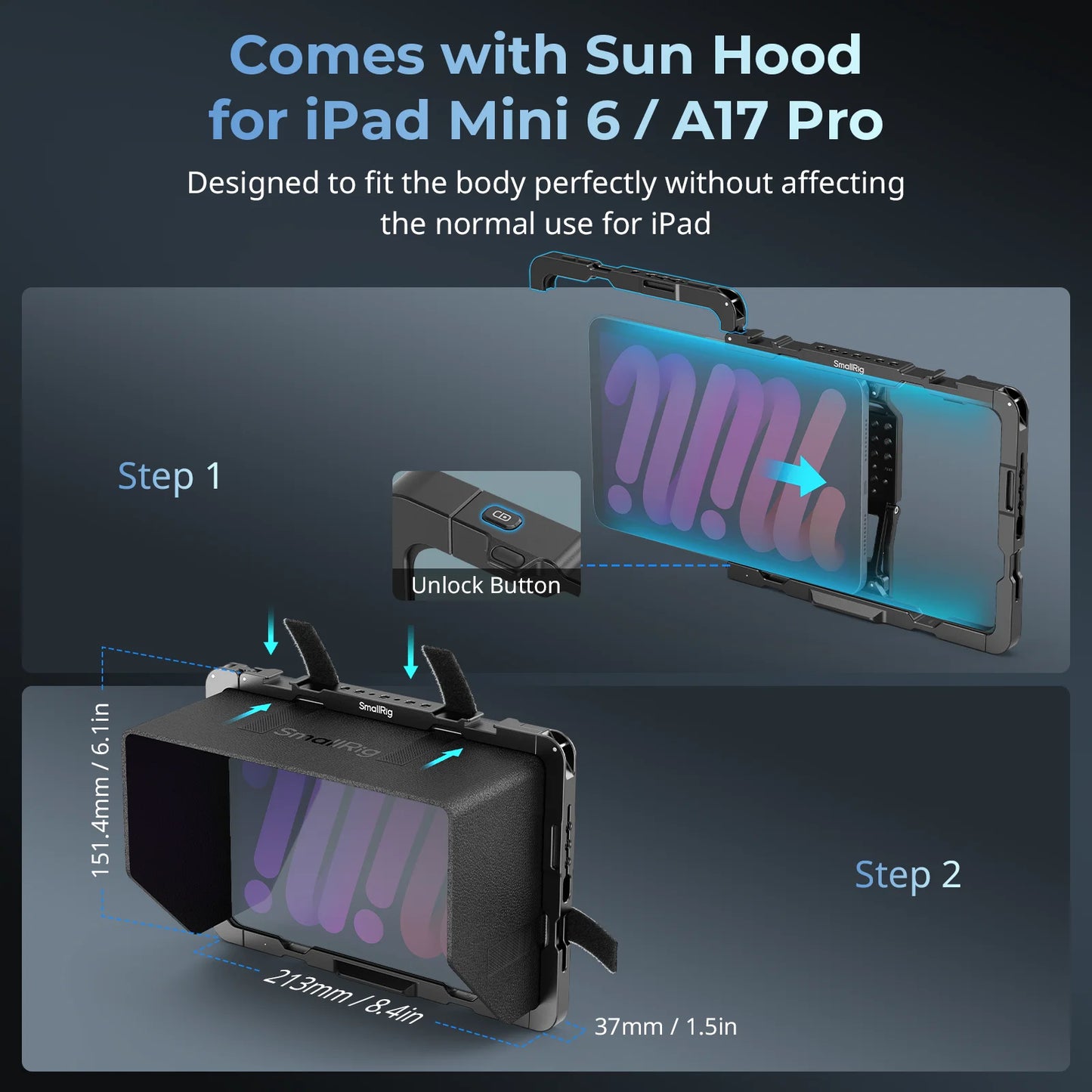 iPad Mini 6 Cage with Detachable Sun Hood and Handles