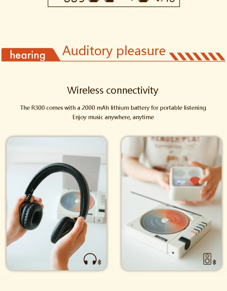 Black Brown Portable HiFi CD Player with Bluetooth Wireless Playback
