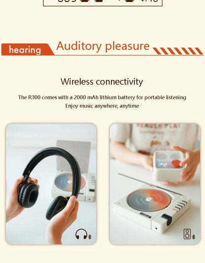 Black Brown Portable HiFi CD Player with Bluetooth Wireless Playback