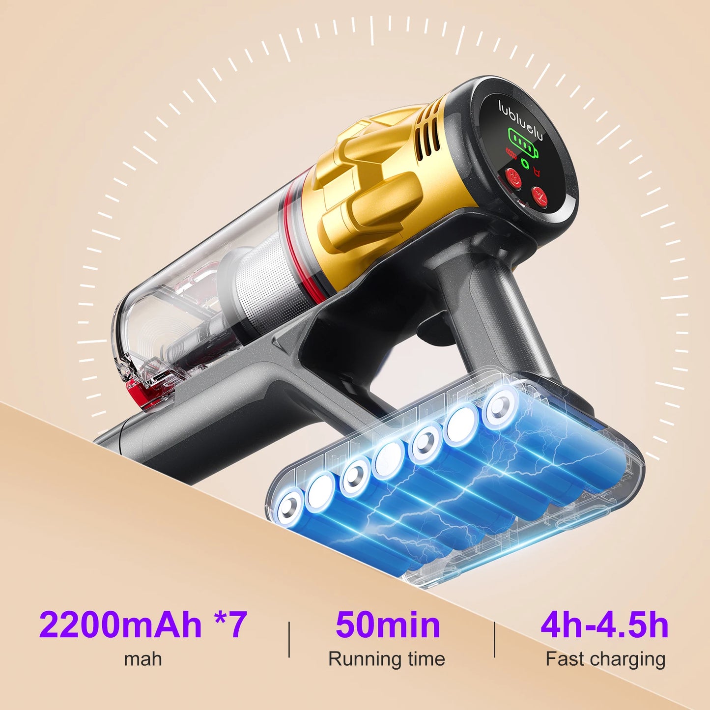 Cordless Vacuum Cleaner 50kPa Powerful Suction Pet Hair