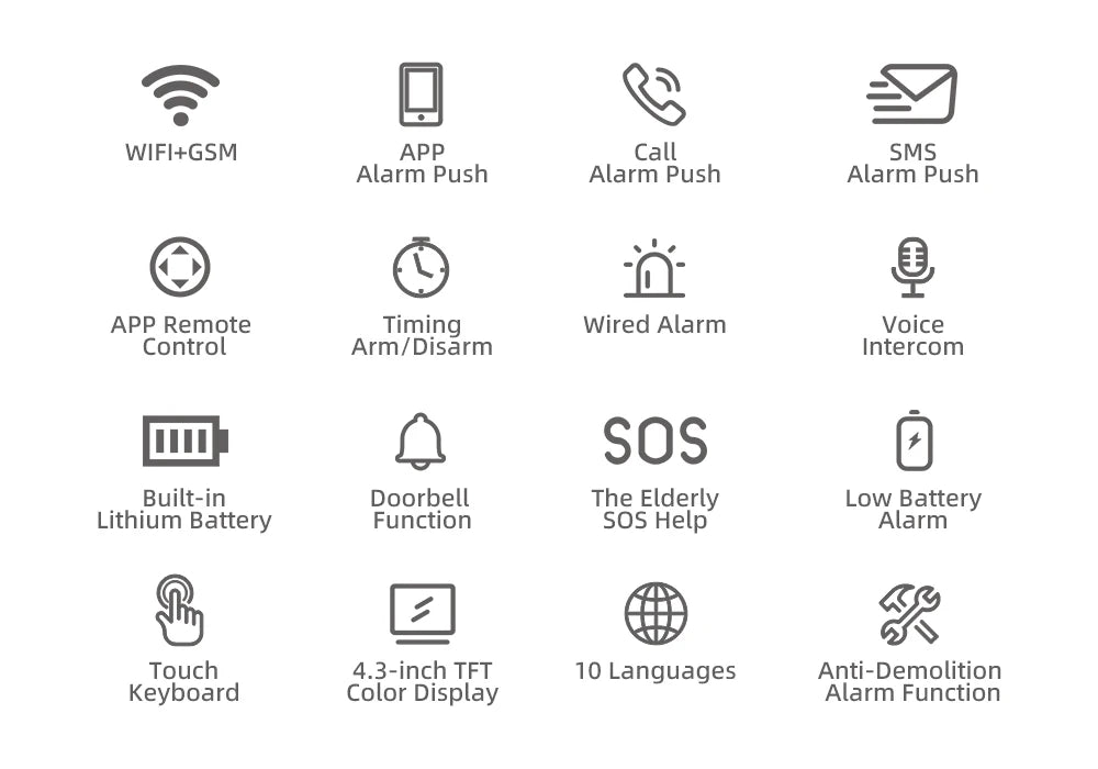 4.3 Inch Smart WiFi GSM Burglar Alarm with Temperature Display