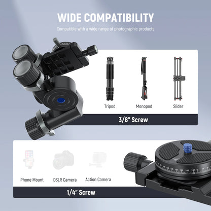 3-Way Geared Tripod Head with 360° Panoramic Control