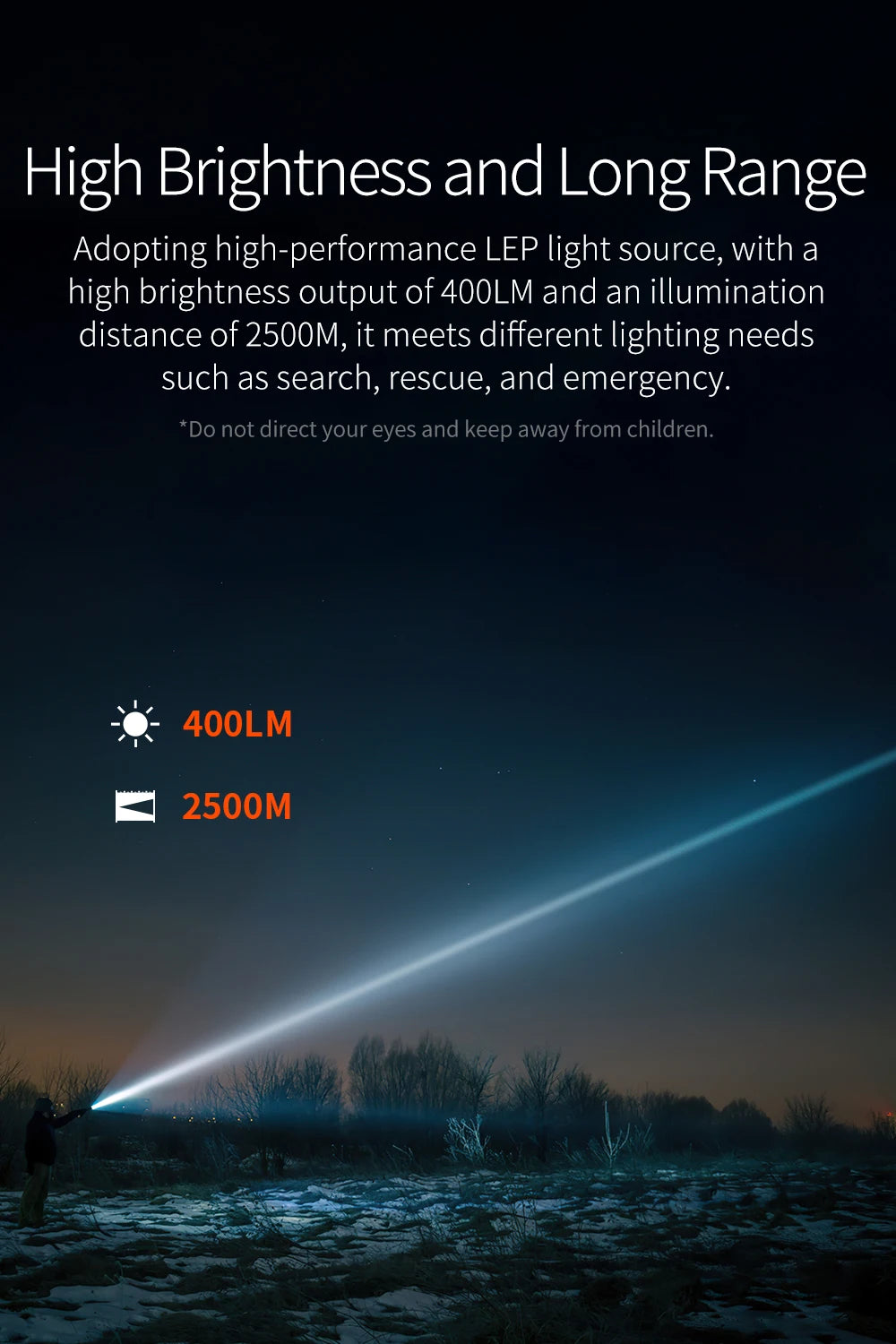 Rechargeable 21700 LEP Flashlight Long‑Range Search Torch
