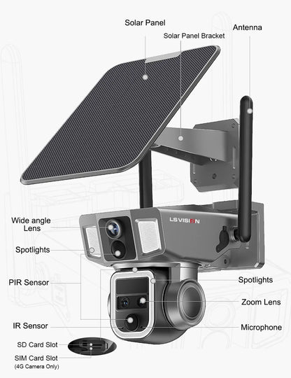 4G Solar Powered 4K Outdoor Security Camera Dual Screen