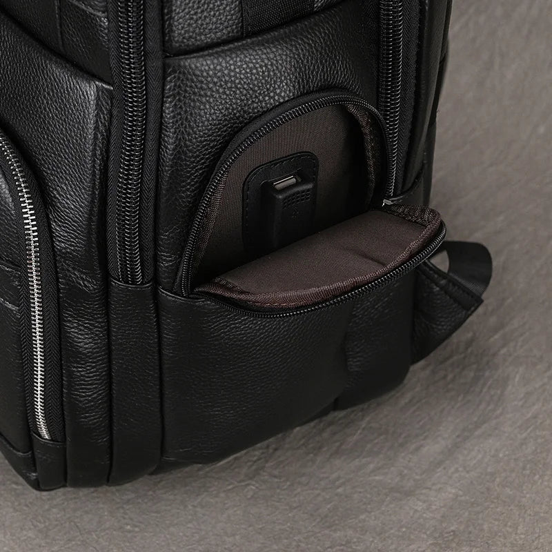 Large Capacity Leather Laptop Backpack with USB Charging