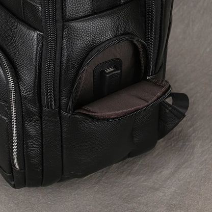 Large Capacity Leather Laptop Backpack with USB Charging