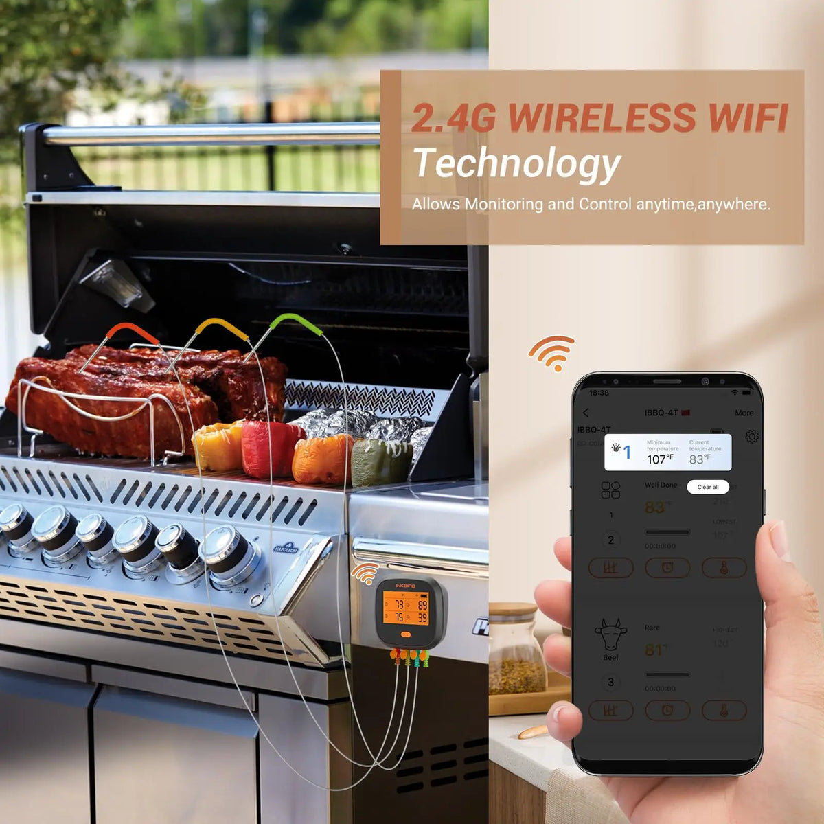 WiFi Meat Thermometer 4-Probe BBQ Digital Thermometer