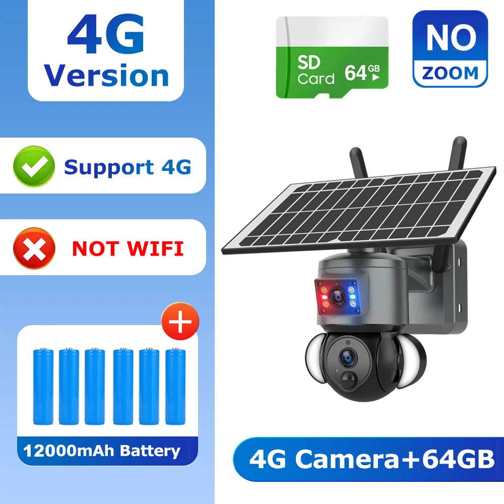 8MP 4G Solar CCTV Camera 64GB AI Tracking Outdoor