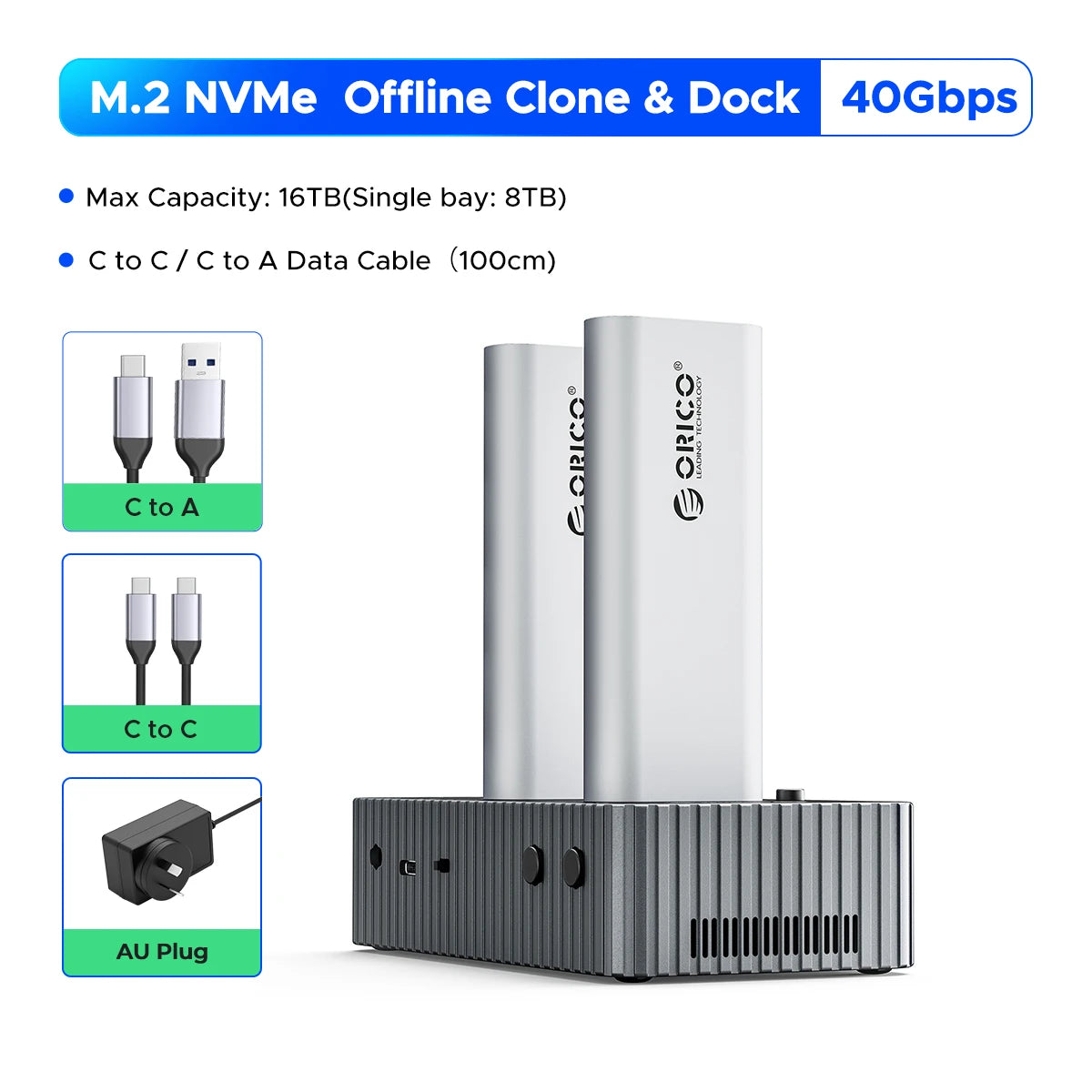 USB4 40Gbps M.2 NVMe SSD Clone Dock 2-Bay Duplicator