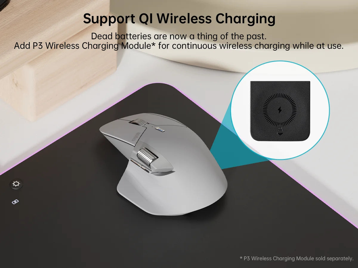 Light Gray Wireless Bluetooth Mouse 4000 DPI Ergonomic