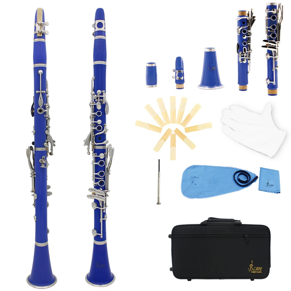 Blue Bb Clarinet 17 Keys Professional Woodwind Instrument