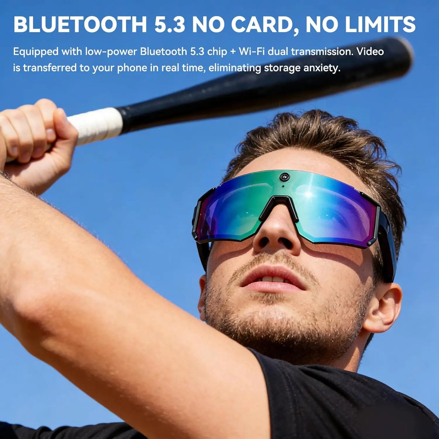 Smart HD Camera Cycling Sunglasses Anti Shake Black