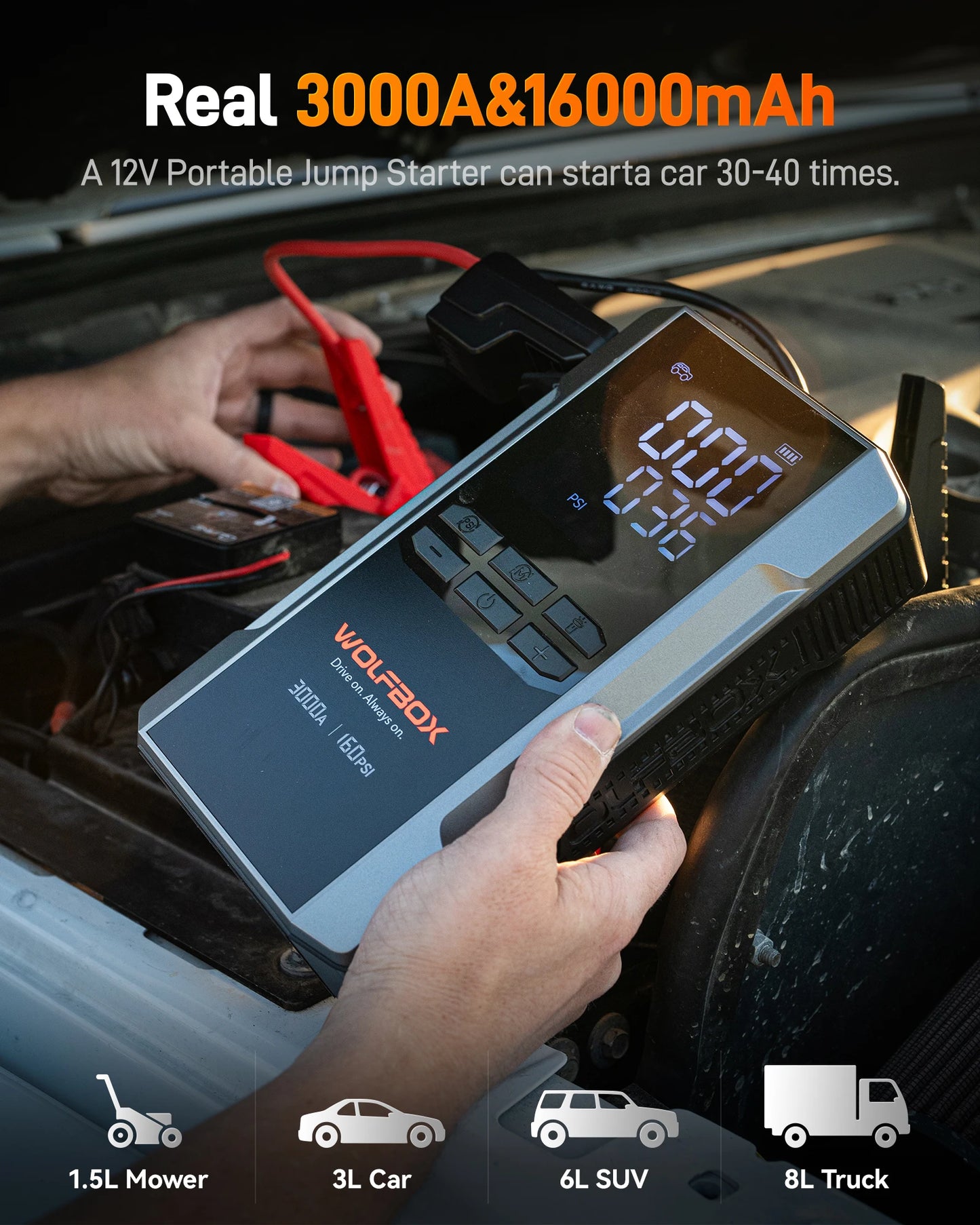 3000A Portable Car Jump Starter with Air Compressor 160PSI