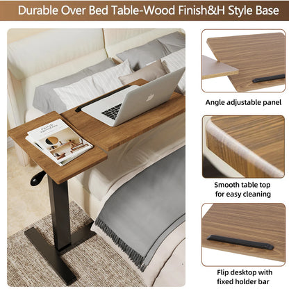 Height Adjustable Bedside Table with Lockable Hidden Casters
