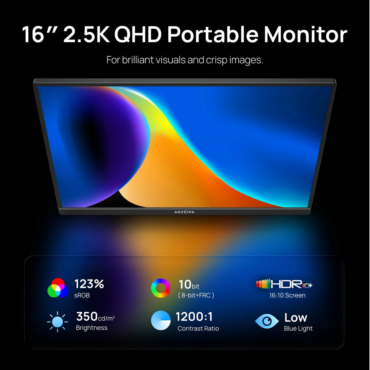 16 Inch QHD Portable Monitor USB-C HDMI for Laptop Gaming