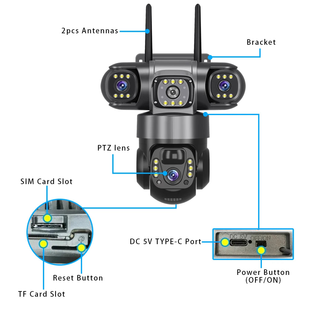 4G Solar Outdoor CCTV Camera 6K 12MP with Night Vision