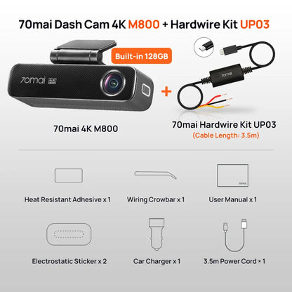 Portable 4K Dash Cam with 128GB and Remote Control