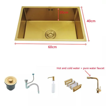 60x40cm Golden Stainless Steel Kitchen Sink Durable Nano Coating