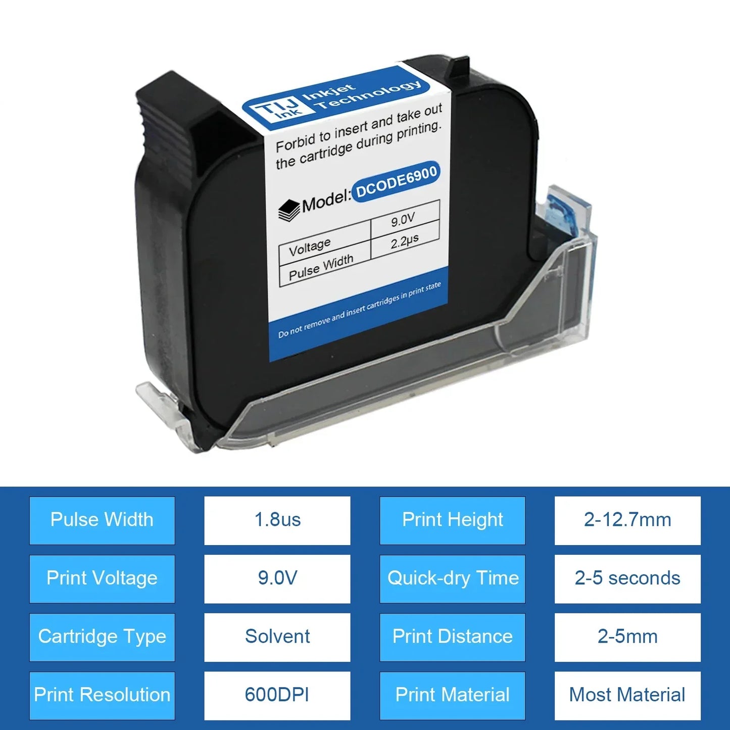 12.7mm Handheld Inkjet Printer Ink Cartridge Fast-Drying Black 3 Pack