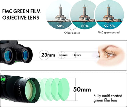 10x50 Waterproof Binoculars with Built-In Compass