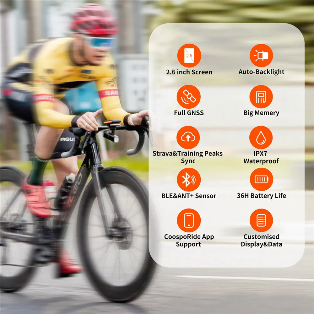 Wireless GPS Bike Computer 2.6in Bluetooth ANT Speedometer
