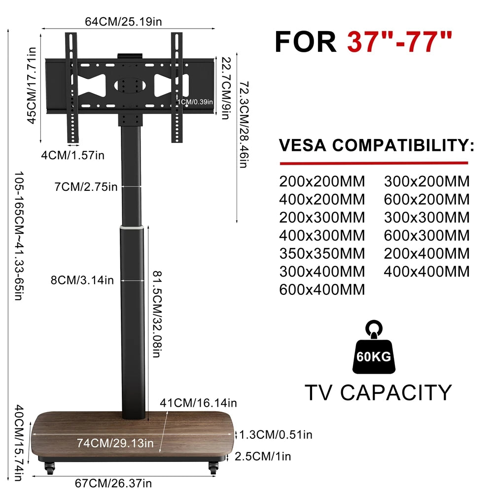 Electric Height Adjustable TV Stand 37–77 Inch with Remote
