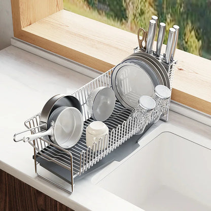 Single Layer Kitchen Dish Drainer Rack with Tray